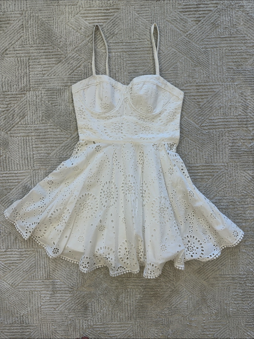 ZARA White Eyelet Fit-and-Flare Mini Dress - Picture 2 of 7